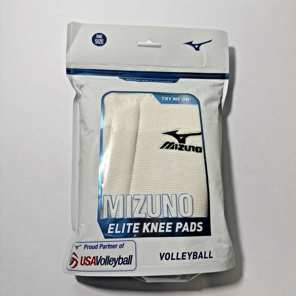 Mizuno Volleyball Elite Kneepads, White (Pair),Polyester/Foam,OSFM Adult 9" - Picture 1 of 3